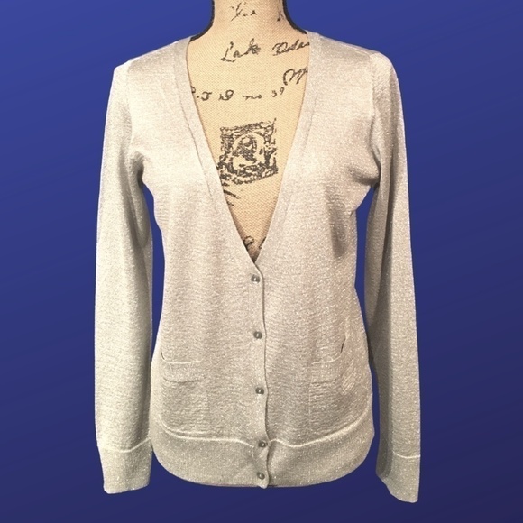 APT. 9 Cardigan Sweater, SILVER METALLIC SPARKLE, Size Medium, New Without Tags - Picture 1 of 8
